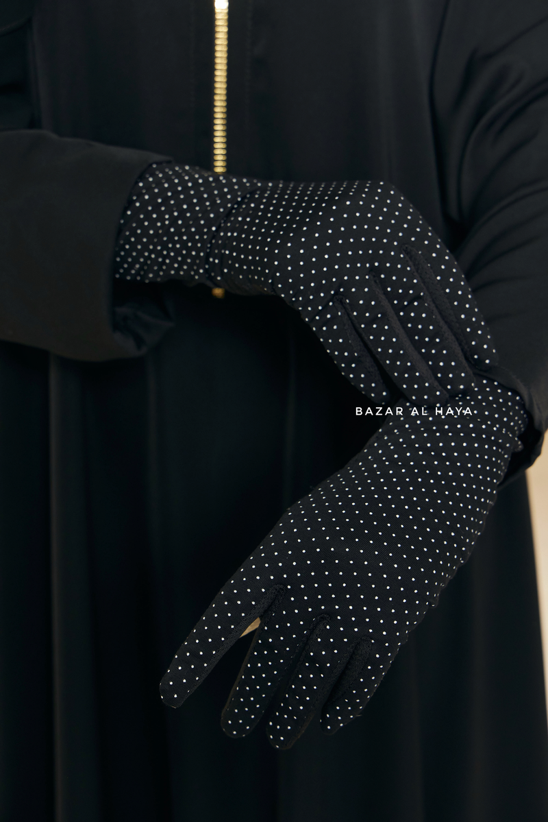Black Touch Screen Dotted Long Gloves - One Size