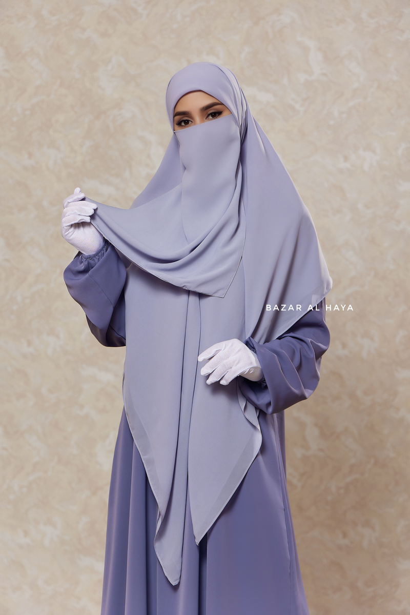 Silver Square Scarf With Half Niqab Set - Super Breathable - Quality