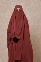 Red-Orange Jahida Two Piece Jilbab With Loose Pants Set - Skirt-Style Shalwar