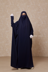 Dark Blue Sarah One Piece Jilbab - Zipper Sleeves - Silk Crepe