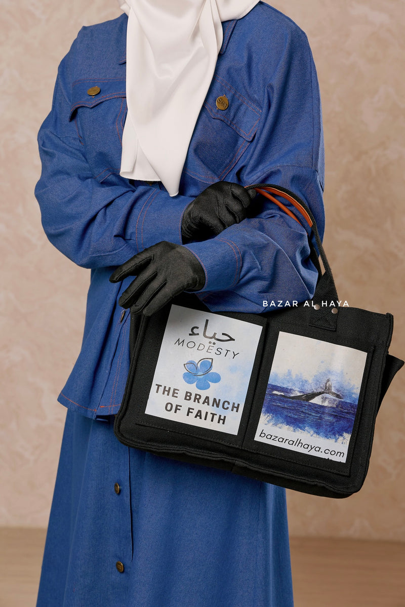 “Modesty - The Branch Of Faith” Black Cotton Tote Bag