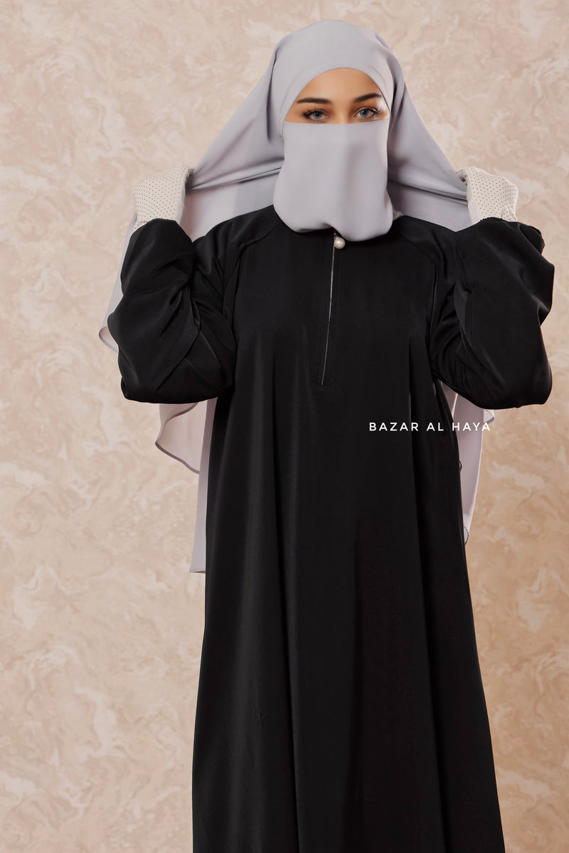 Black Salam 2 Abaya - Comfy Style Front Zipper - Nida