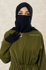 Olive Salam 3 Adjustable Belted Abaya Dress - Front Zipper & Zipper Sleeves - Nida