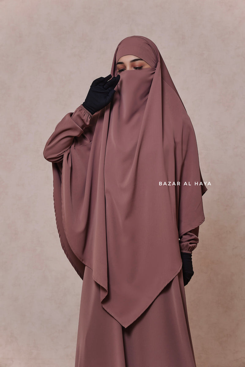 Taupe Rose Salam 2 Abaya & Mubarak Khimar Maxi Set - Nida