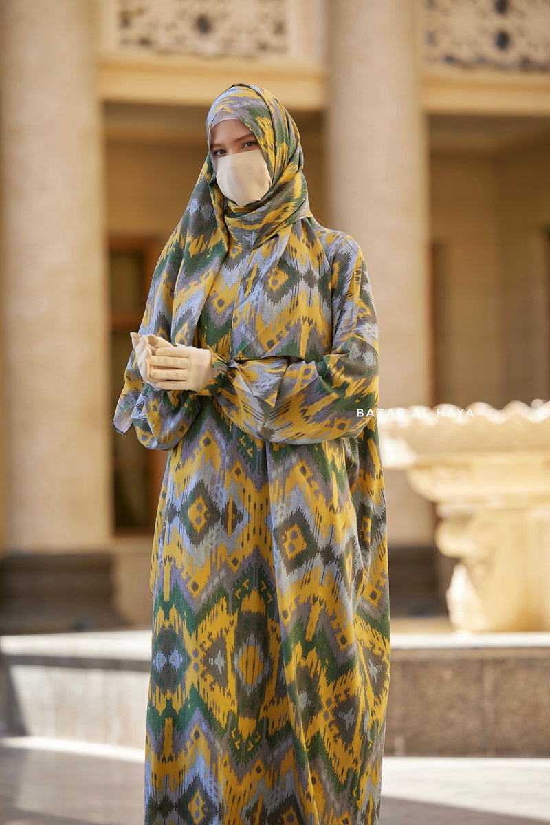 Yellow Print Prayer / Salah Dress 2 - Super Breathable In 100% Cotton