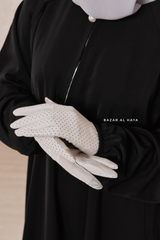 White Touch Screen Dotted Long Gloves - One Size