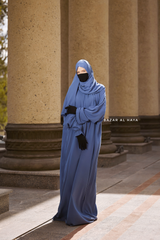 Prayer / Salah Dress One Piece Jilbab Blue 100% Cotton - Super Breathable Comfy Style