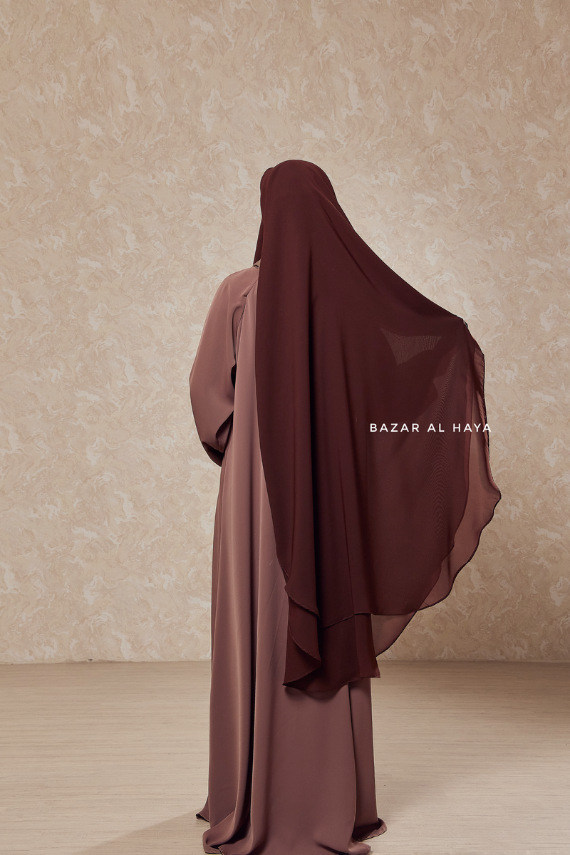 Brown Two Layer Scarf Niqab - Long & Wide - Super Breathable Veil