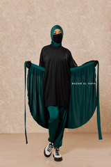 Emerald Black Modest Swimwear 4 Piece Set With Swimdress, Khimar, & Pants - Comfort Swimsuit