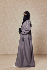 Kalina Steel Grey Hooded Abaya Dress With Pockets - Mediumweight Silk Crepe