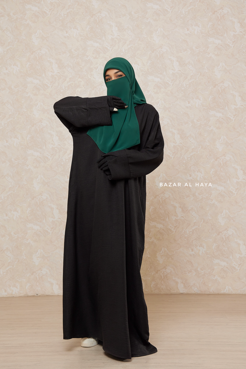 Black Rahima Loose Fit Comfy Abaya With Pockets - Leon