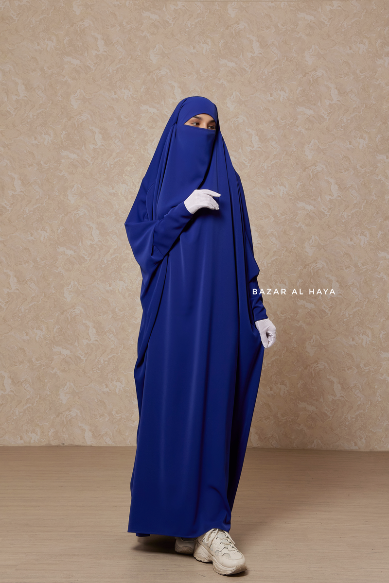 Royal Blue Sarah One Piece Jilbab - Zipper Sleeves - Silk Crepe