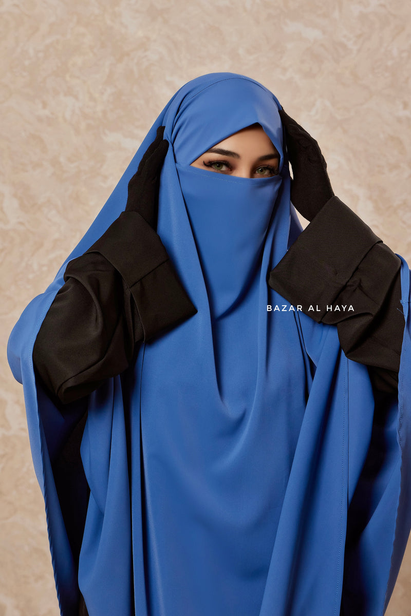 Mubarak Diamond Khimar In Steel Blue - Nida Extra Long