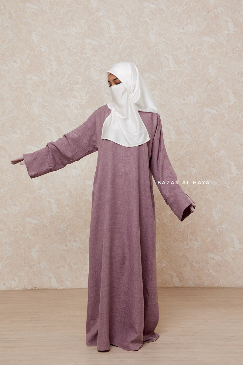 Dusty Mauve Rahima Loose Fit Comfy Abaya With Pockets - Leon