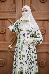 Inaya Green & White Print Three Piece Top Dress & Wide Pants Set With Belt