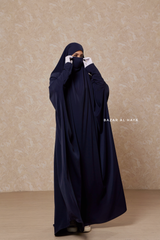 Dark Blue Sarah One Piece Jilbab - Zipper Sleeves - Silk Crepe