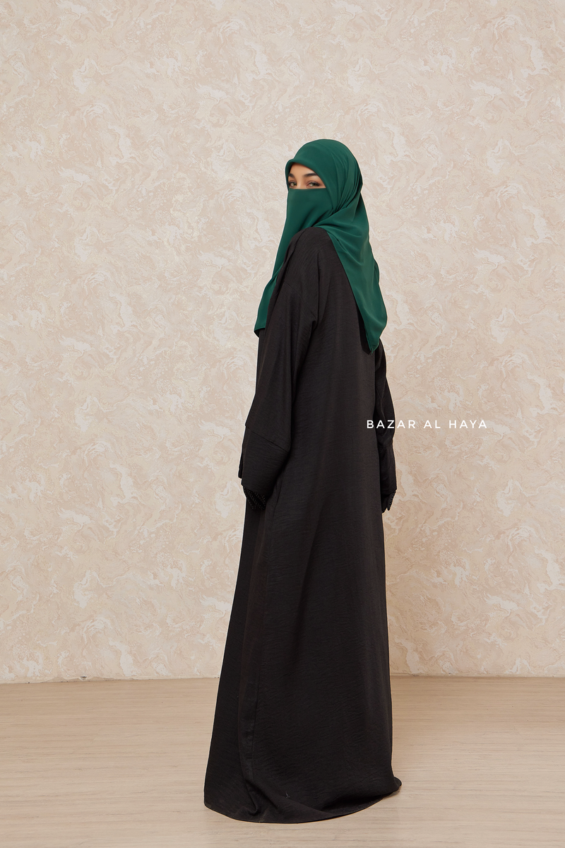 Black Rahima Loose Fit Comfy Abaya With Pockets - Leon