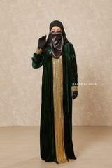 Emerald Green Irfah Luxurious Plush Pombarch Kaftan - Abaya Dress With Belt