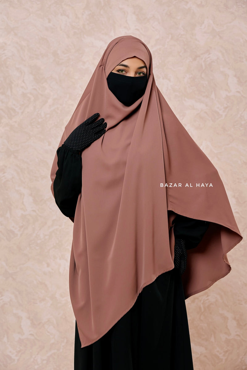 Taupe Rose Long Mubarak Diamond Khimar - Nida Extra Long