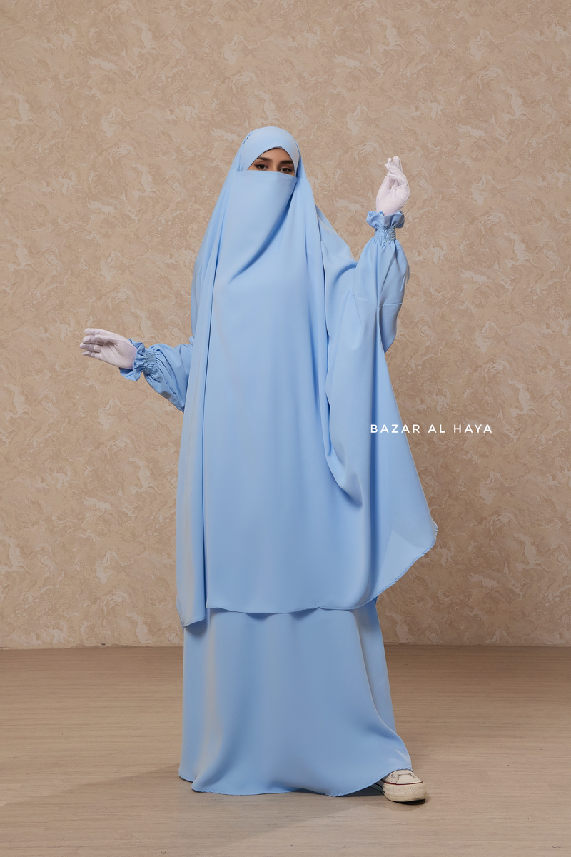 Hoor Baby Blue - Two Piece Jilbab With Skirt- Long & Loose