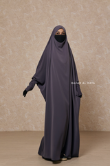 Steel Grey Sarah One Piece Jilbab - Zipper Sleeves - Silk Crepe