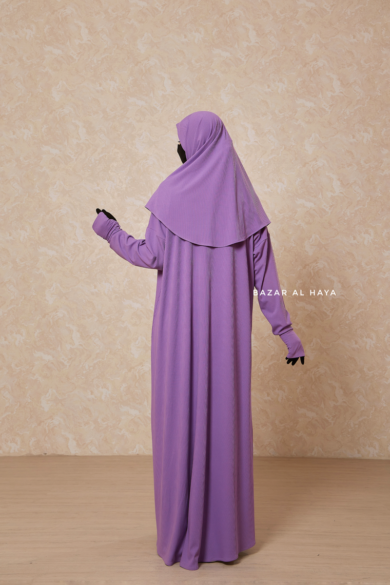 Lavender Khawla Premium Corduroy Cotton Two Piece Prayer Dress - Abaya & Khimar