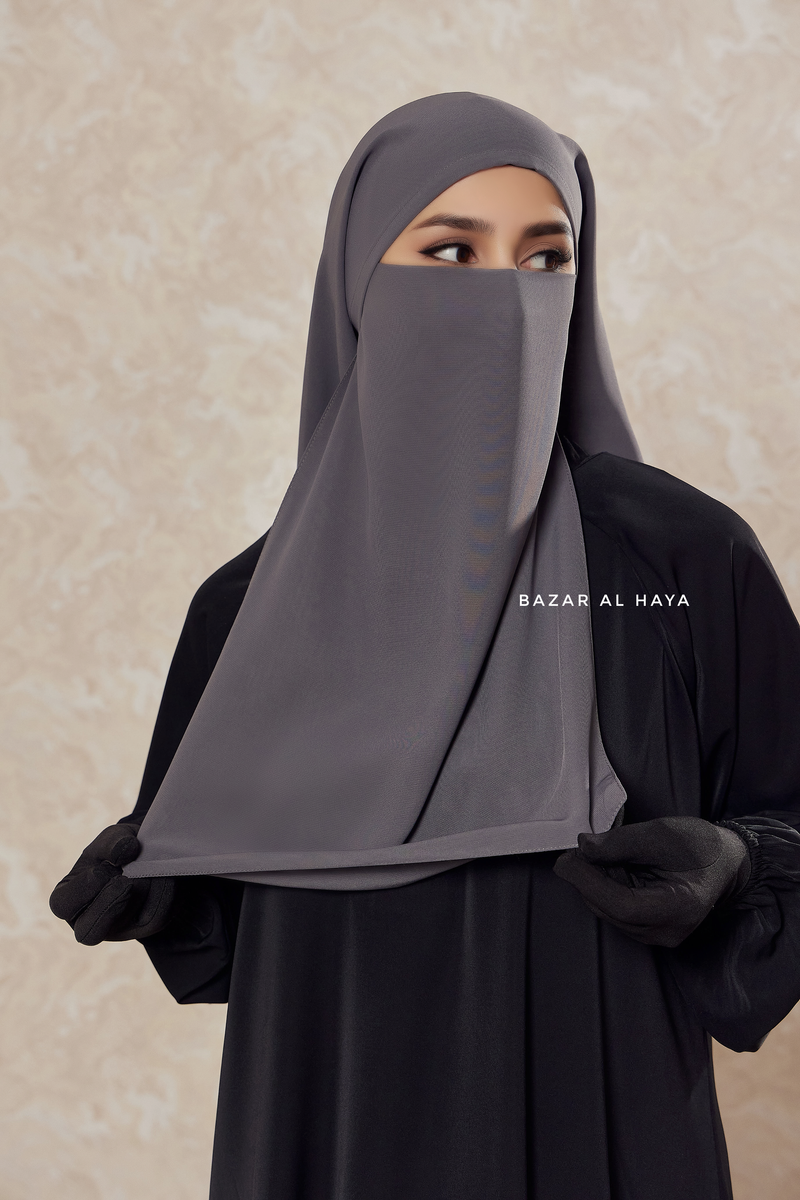 Grey Single Half Niqab - Super Breathable Veil