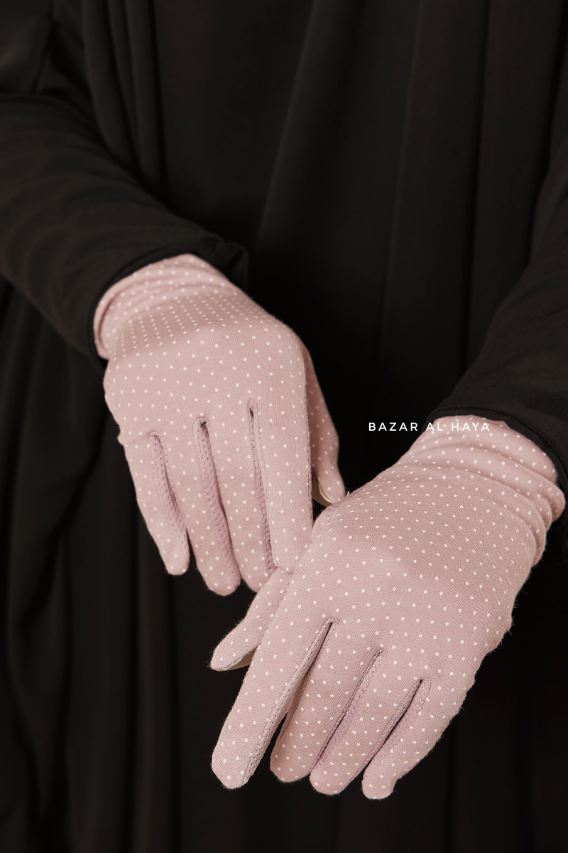 Dusty Pink Touch Screen Dotted Long Gloves - One Size