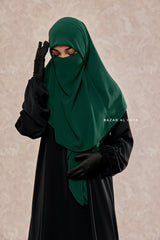 Square Scarf With Half Niqab Set in Emerald - Super Breathable