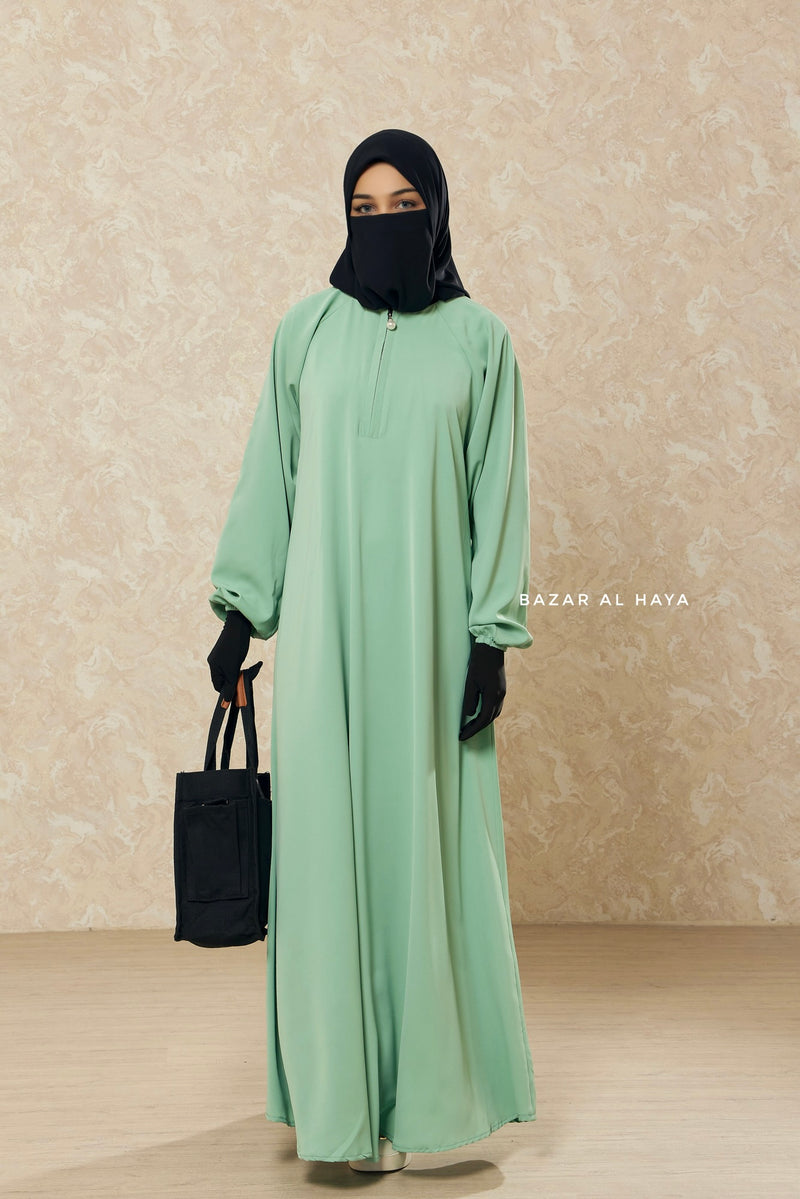 Mint Salam 2 Abaya - Comfy Style Front Zipper - Nida