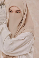 Creme Beige Scarf With Half Niqab Set - Super Breathable - Medium & Large