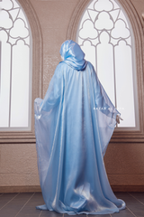 Humaira 3 Piece Abaya Set In Blue Organza Luxurious Kaftan With Inner Dress Scarf