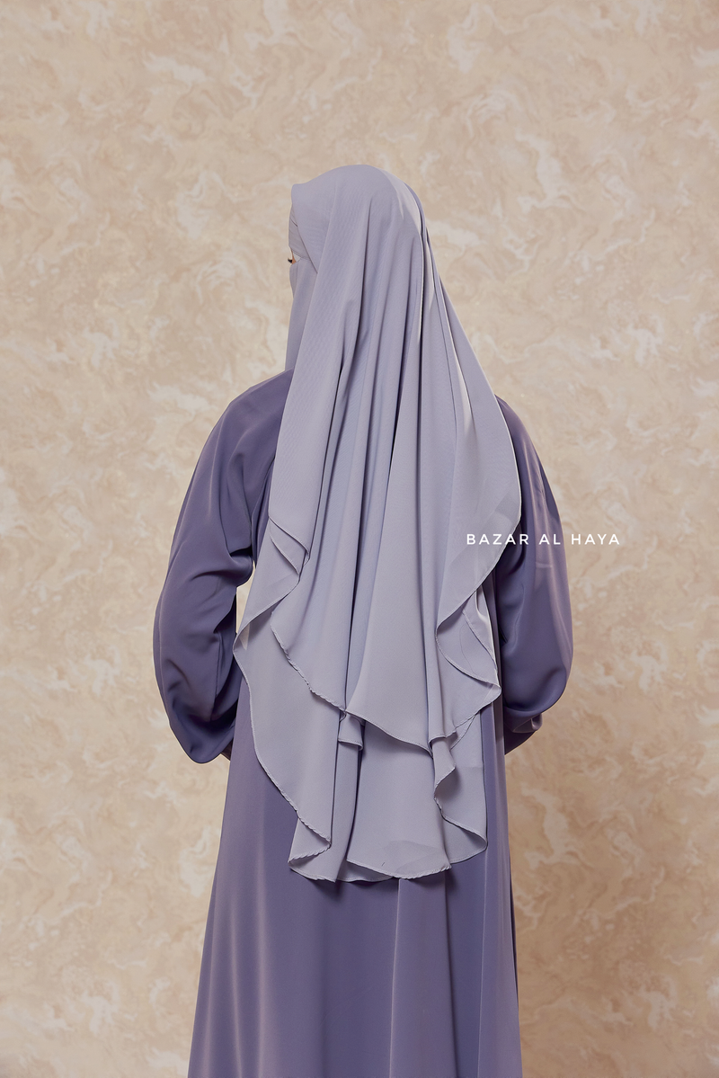 Silver Two Layer Niqab - Premium Wool Chiffon - Medium