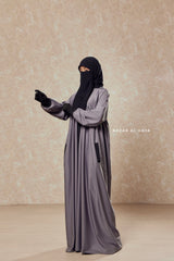 Kalina Steel Grey Hooded Abaya Dress With Pockets - Mediumweight Silk Crepe