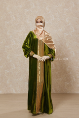 Pistachio Irfah Luxurious Plush Pombarch Kaftan - Abaya Dress With Belt