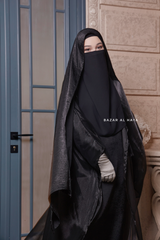 Humaira 3 Piece Abaya Set In Black Organza Luxurious Kaftan With Inner Dress Scarf