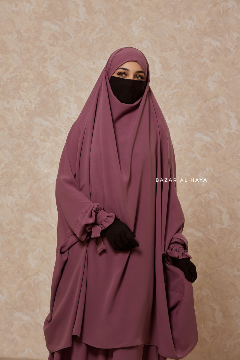 Grape Jahida Two Piece Jilbab With Loose Pants Set - Skirt-Style Shalwar