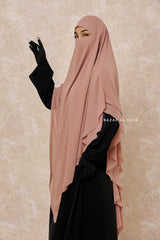 Taupe Rose Pari Two Layered Maxi Diamond Khimar - Crepe Chiffon