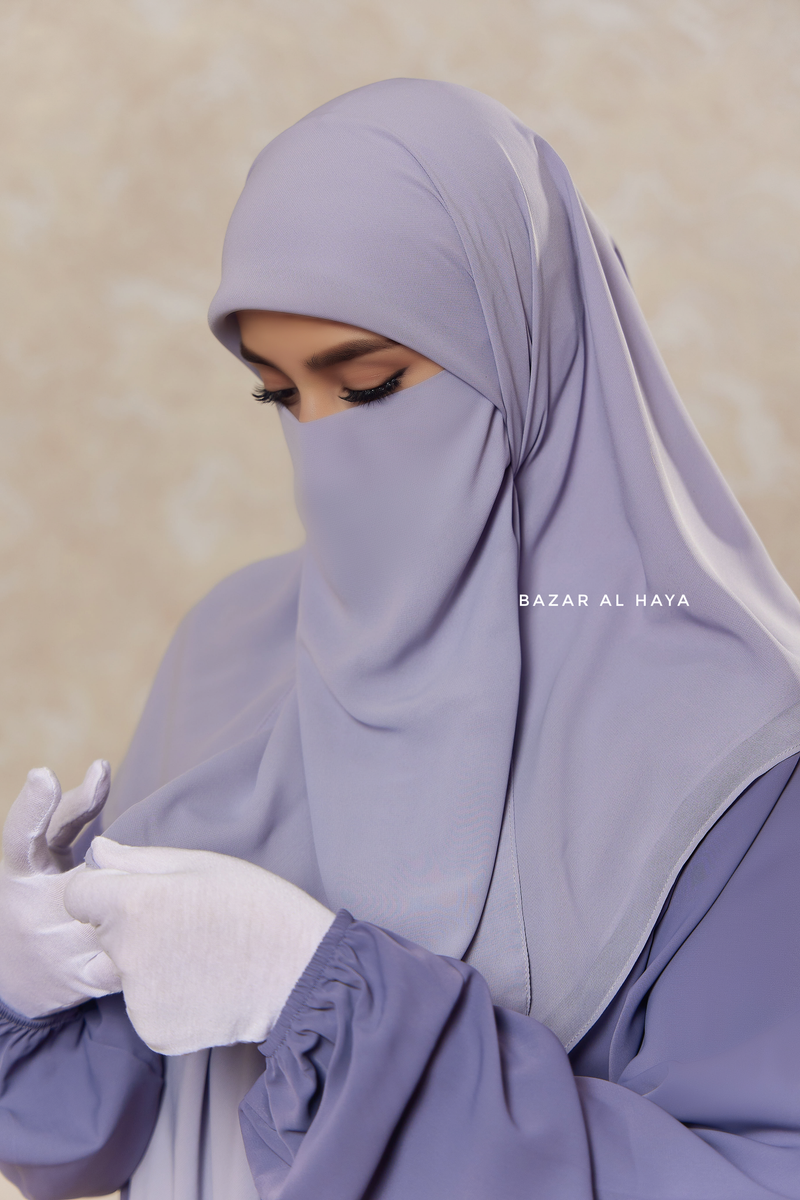 Silver Square Scarf With Half Niqab Set - Super Breathable - Medium