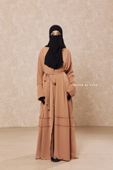 Latte Fathiya Open Front Abaya In Nida - Relaxed Fit