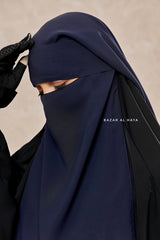 Dark Blue Flap Two Layer Niqab - Long & Wide - Super Breathable Veil - Large