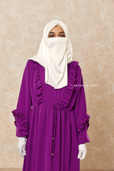 Afsah Bright Purple 3-D Ruffles Lightweight Abaya Dress - Soft Breathable Crepe Cotton