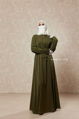 Salam 3 Olive Belted Abaya Dress - Front Zipper & Zipper Sleeves - Nida