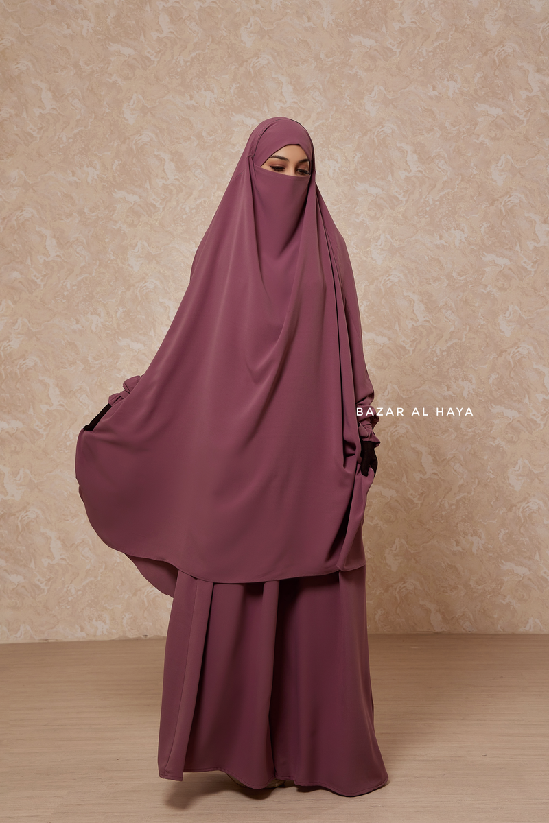 Grape Jahida Two Piece Jilbab With Loose Pants Set - Skirt-Style Shalwar