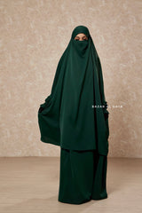 Green Emerald  Hoor - Two Piece Jilbab With Skirt- Long & Loose