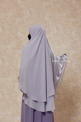 Silver Two Layered Three -In- One Snap Scarf, Khimar, Cape - Super Soft