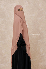 Taupe Rose Pari Two Layered Maxi Diamond Khimar - Crepe Chiffon