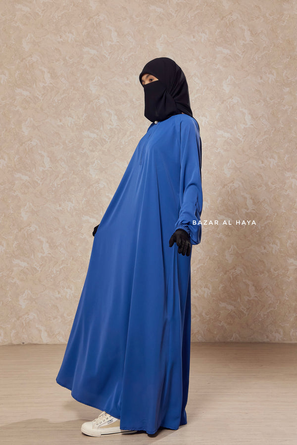 Steel Blue Salam 2 Abaya -  Comfy Style Front Zipper - Nidha