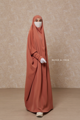 Peach Sarah One Piece Jilbab - Zipper Sleeves - Silk Crepe