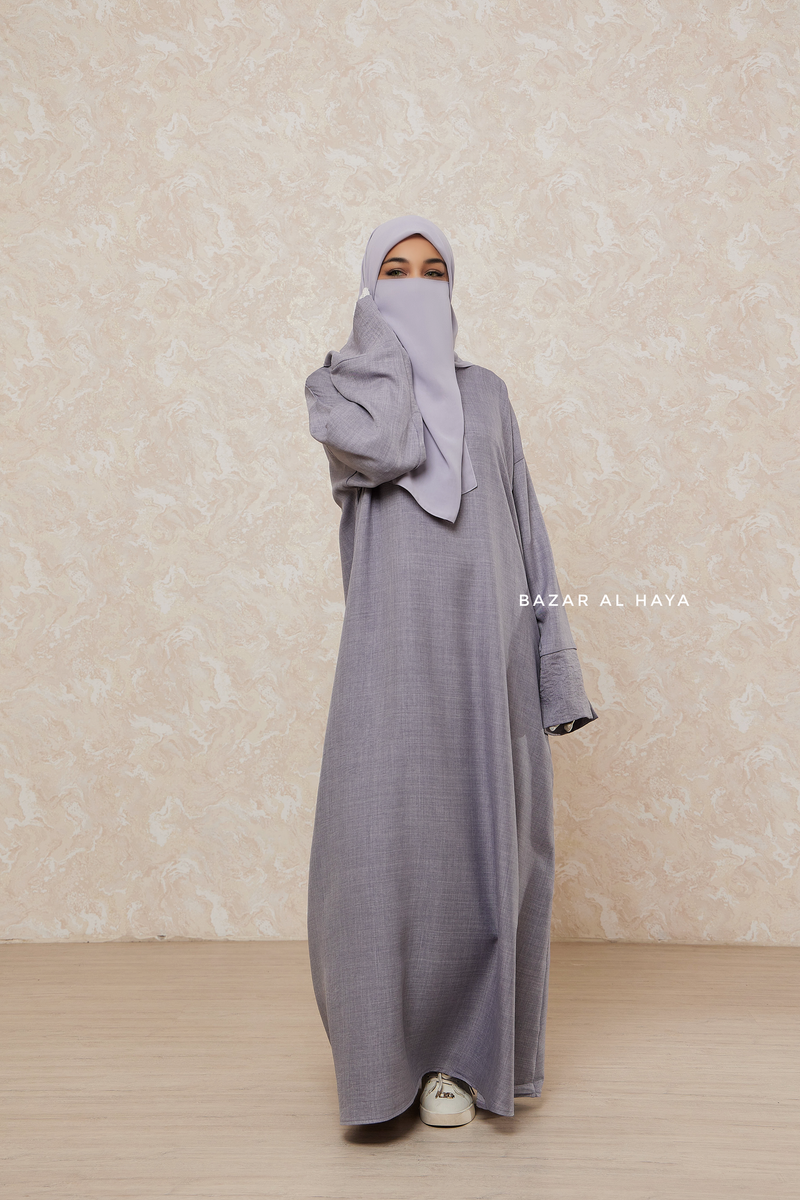 Silver Rahima Loose Fit Comfy Abaya With Pockets - Leon